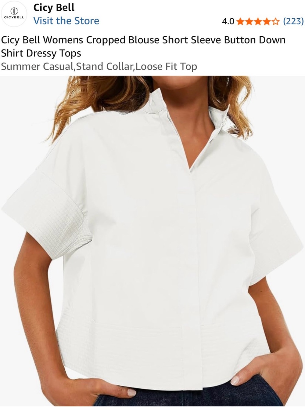 Cicy Bell White Short-Sleeve Stand Collar Blouse